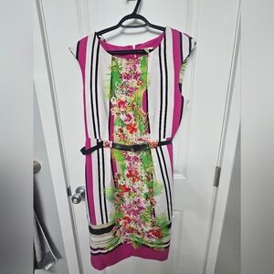Emma & Michele Shift Dress Floral Colorful Striped Sleeveless Size 12